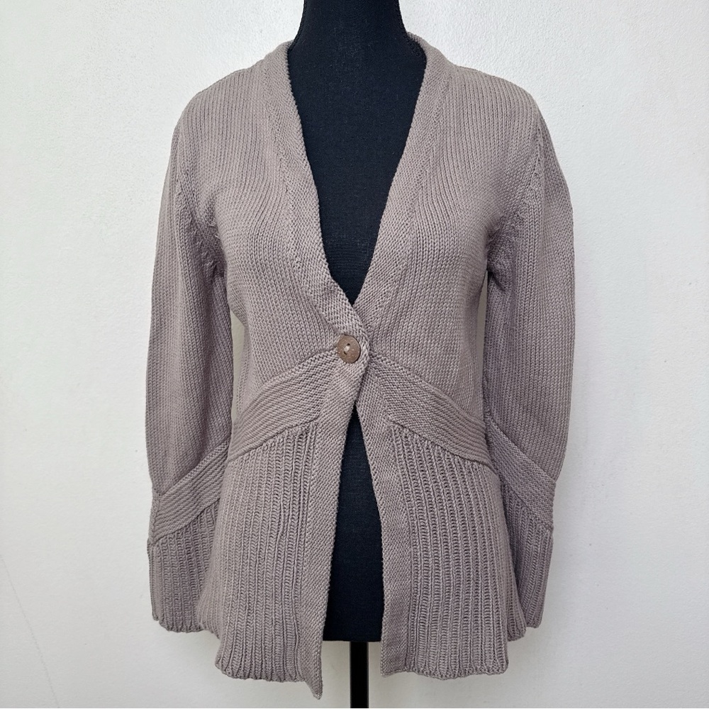 Pure Handknit Womens M/L Tan Cotton Chunky Knit Cardigan
